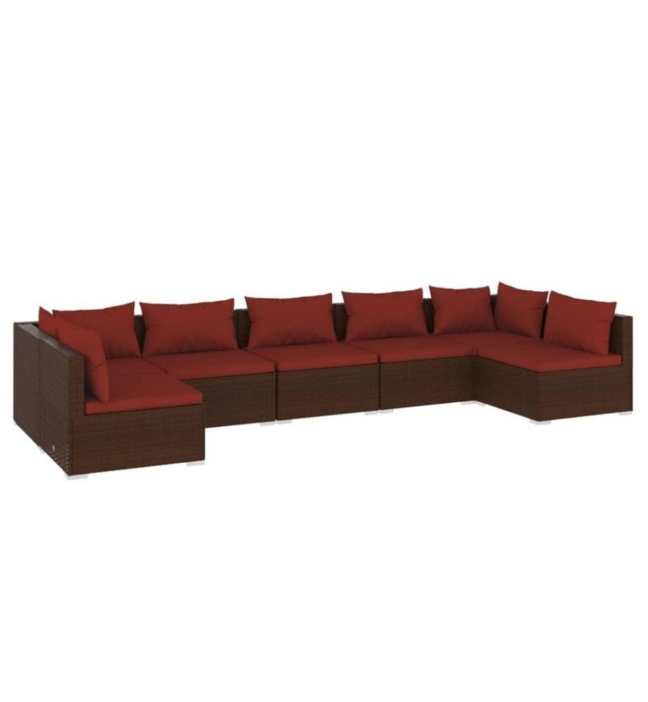7-tlg. Garten-Lounge-Set mit Kissen Poly Rattan Braun