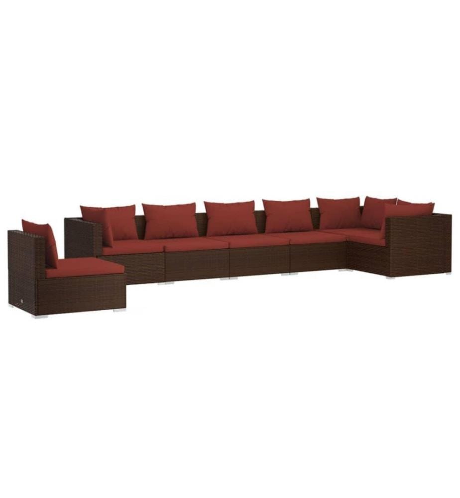 7-tlg. Garten-Lounge-Set mit Kissen Poly Rattan Braun