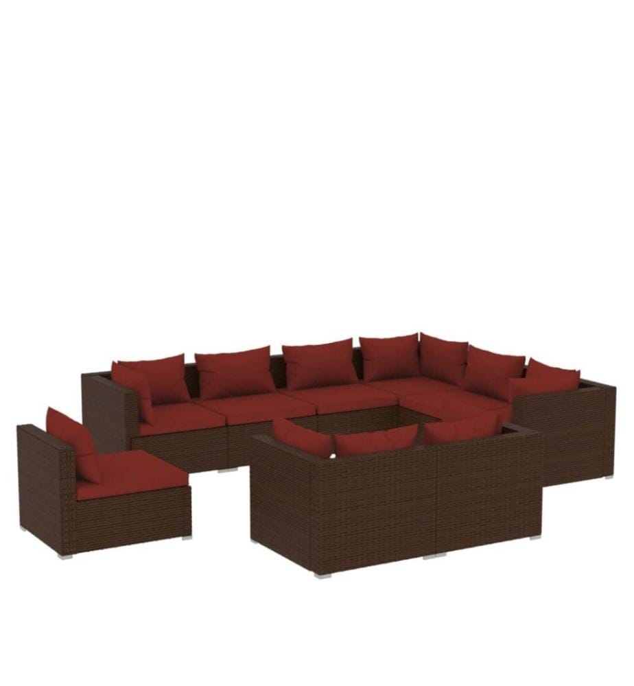 9-tlg. Garten-Lounge-Set mit Kissen Poly Rattan Braun