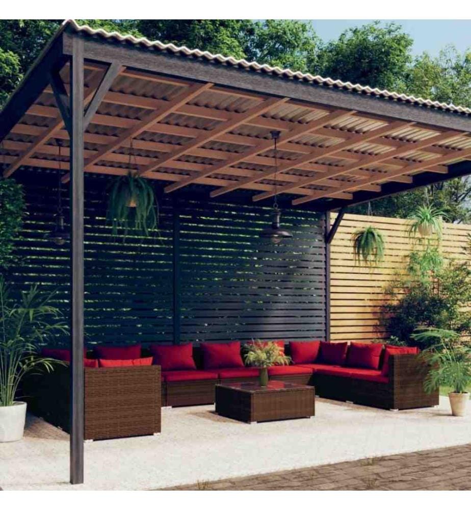 Salon de jardin 11 pcs avec coussins Résine tressée Marron