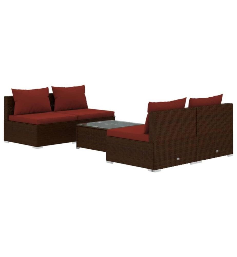 5-tlg. Garten-Lounge-Set mit Kissen Poly Rattan Braun