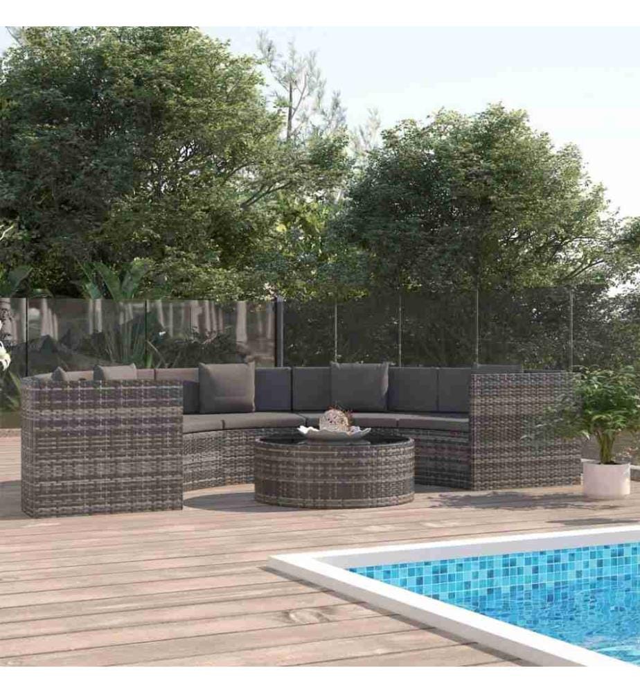 6-tlg. Garten-Lounge-Set mit Auflagen Poly Rattan Grau