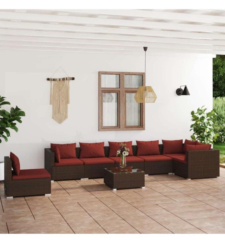 8-tlg. Garten-Lounge-Set mit Kissen Poly Rattan Braun