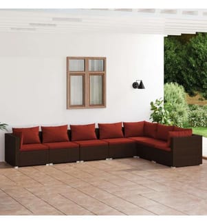 7-tlg. Garten-Lounge-Set mit Kissen Poly Rattan Braun