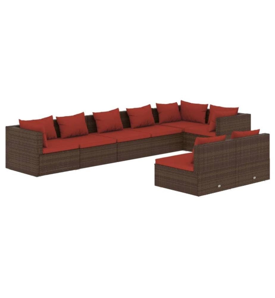 8-tlg. Garten-Lounge-Set mit Kissen Braun Poly Rattan
