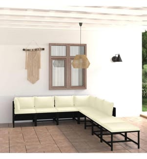 Salon de jardin 8 pcs avec coussins Résine tressée Noir