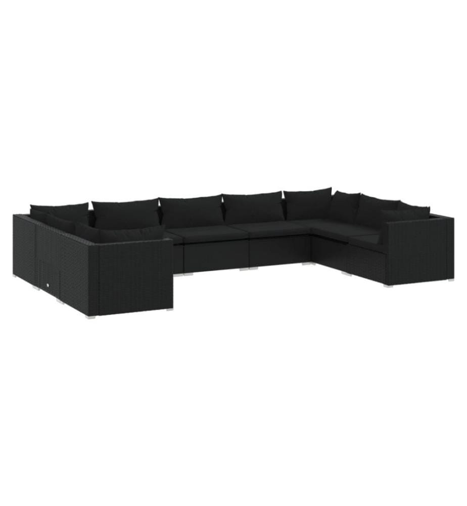9-tlg. Garten-Lounge-Set mit Kissen Poly Rattan Schwarz