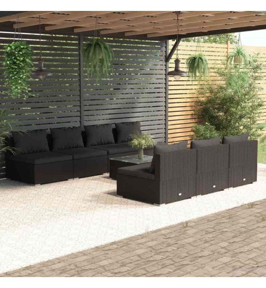 8-tlg. Garten-Lounge-Set mit Kissen Poly Rattan Schwarz