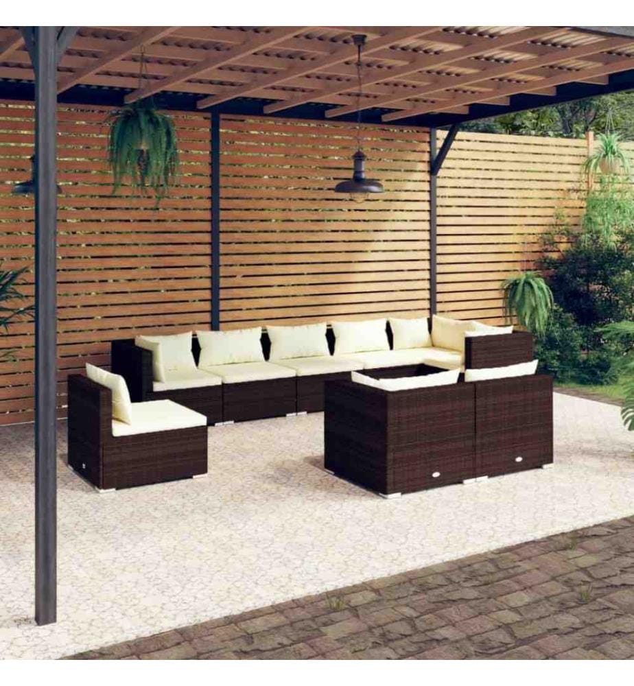 9-tlg. Garten-Lounge-Set mit Kissen Poly Rattan Braun