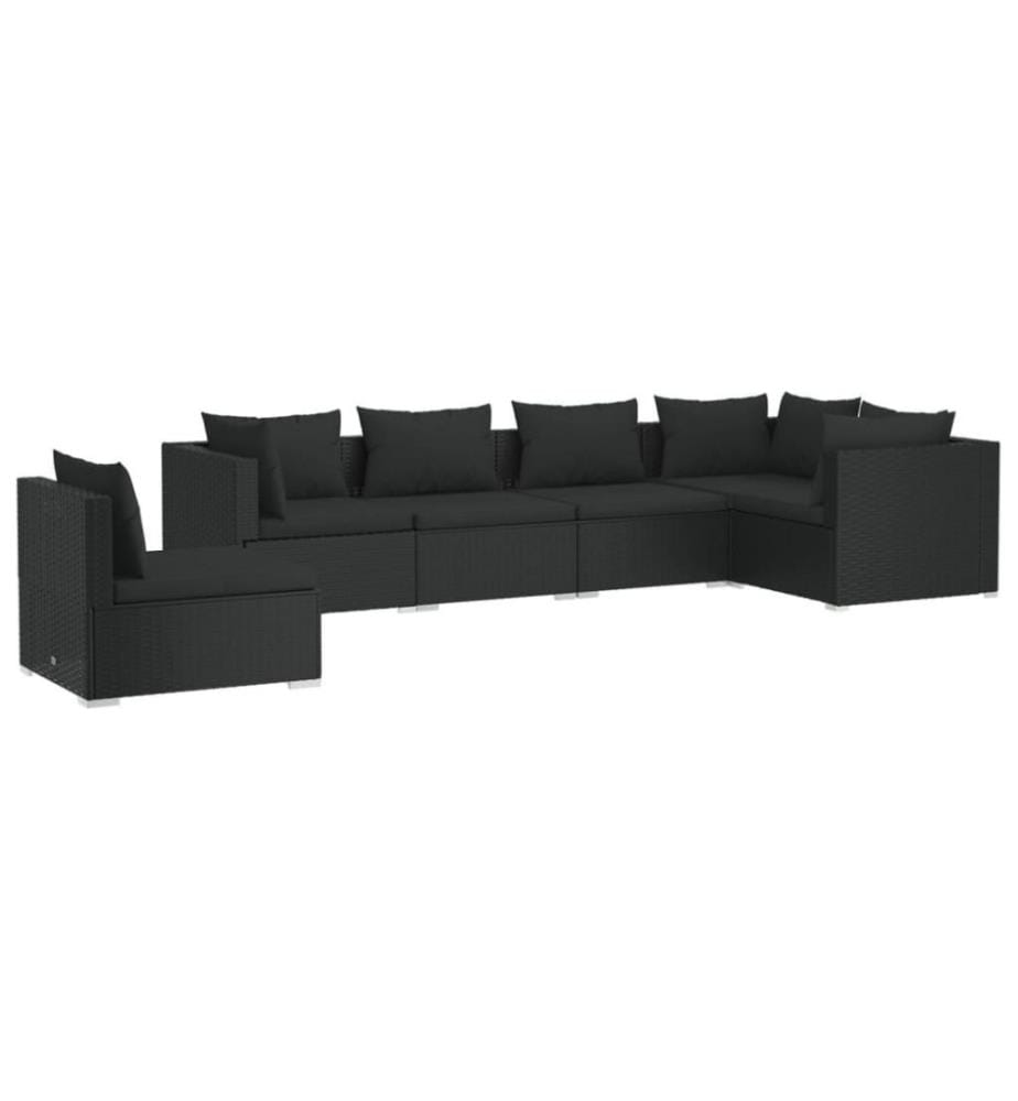 6-tlg. Garten-Lounge-Set mit Kissen Poly Rattan Schwarz