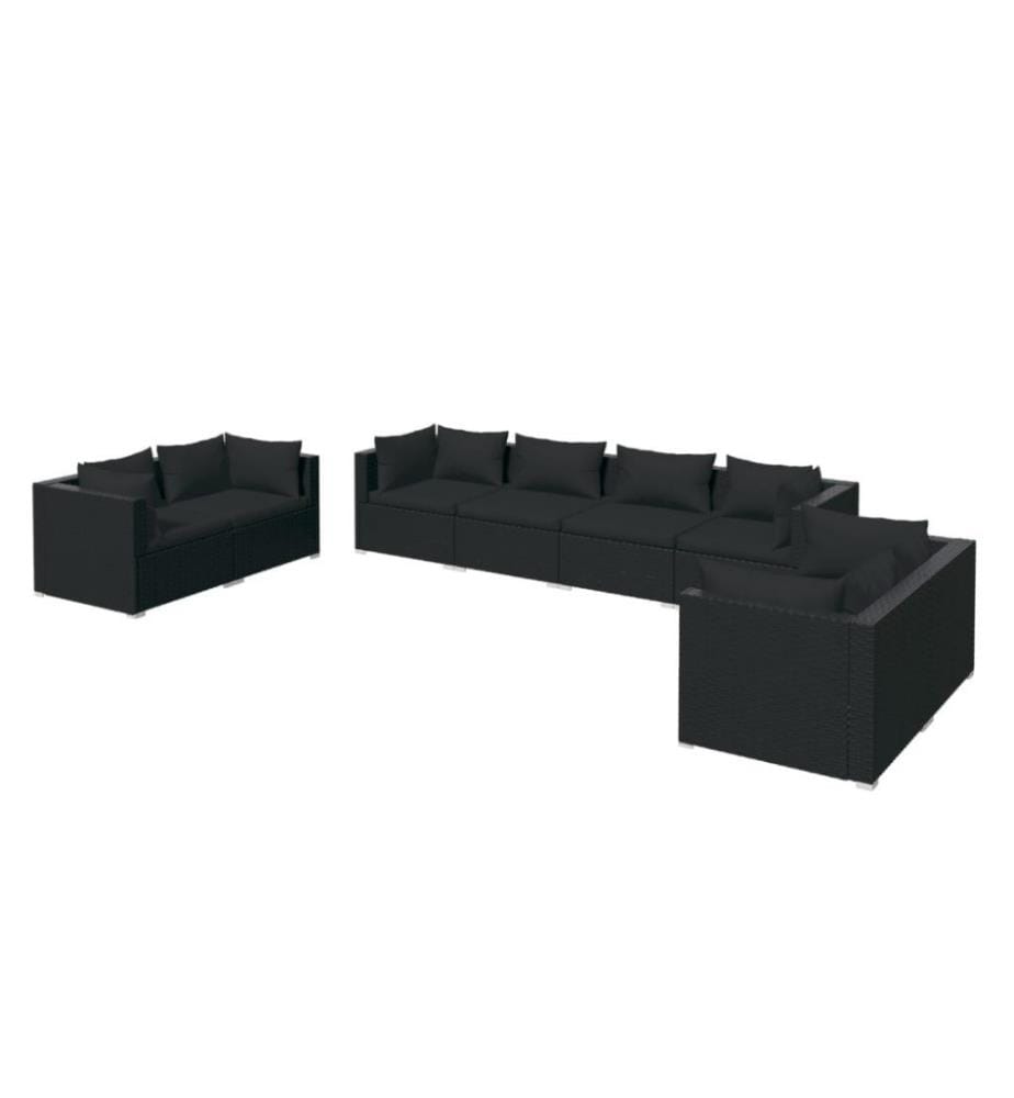 8-tlg. Garten-Lounge-Set mit Kissen Poly Rattan Schwarz