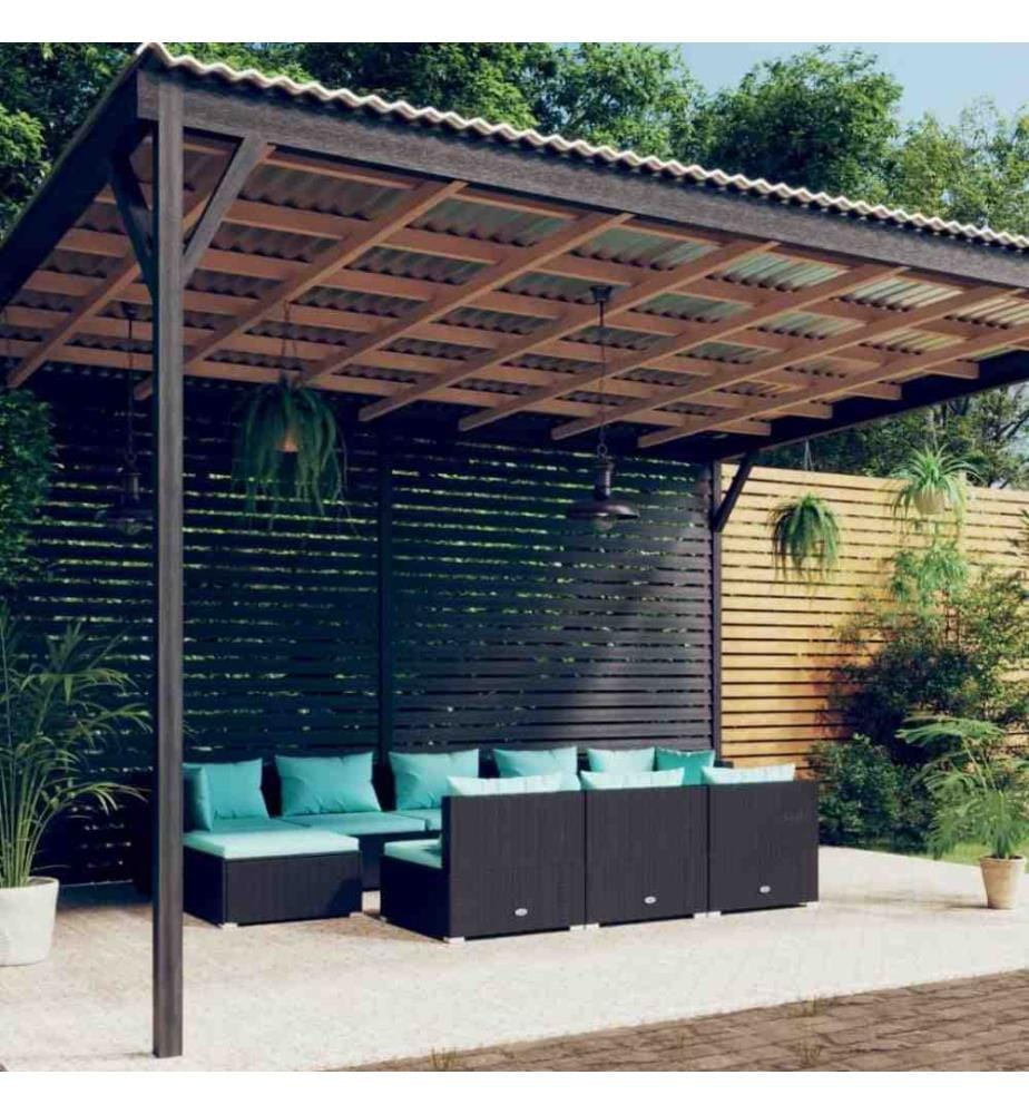 10-tlg. Garten-Lounge-Set mit Kissen Schwarz Poly Rattan