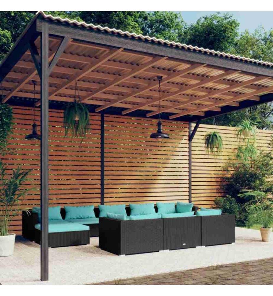 10-tlg. Garten-Lounge-Set mit Kissen Schwarz Poly Rattan