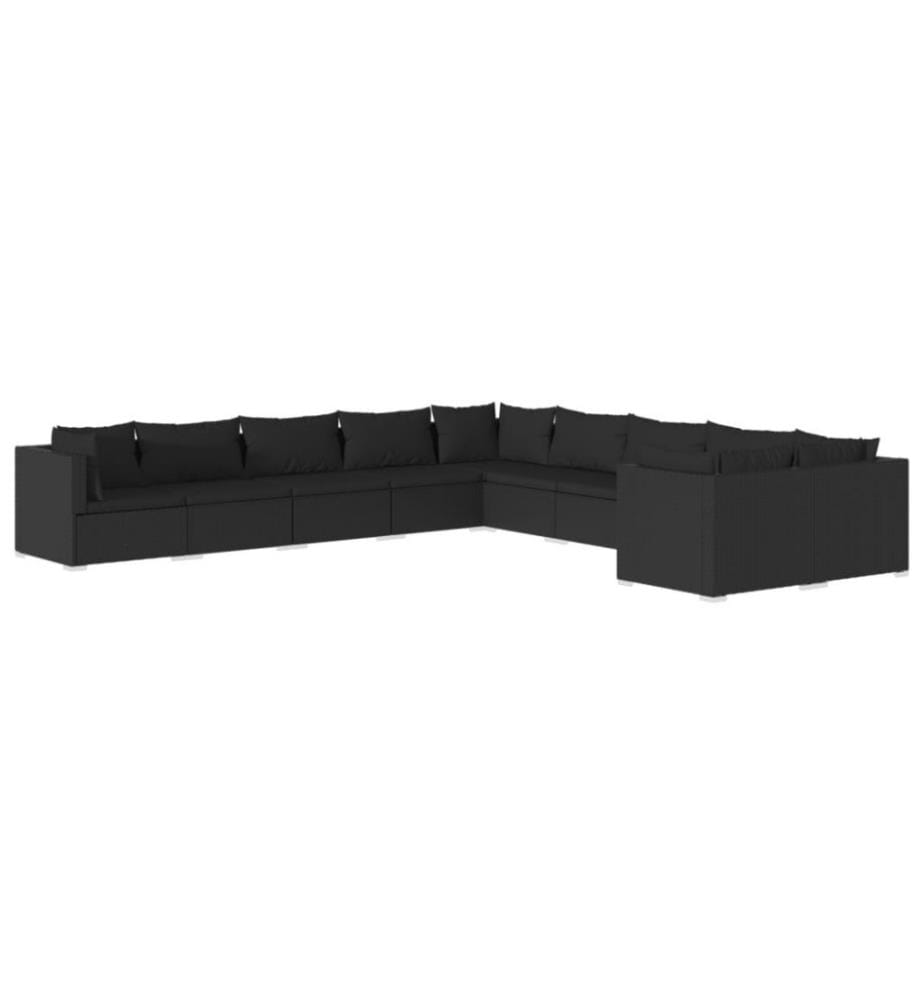 10-tlg. Garten-Lounge-Set mit Kissen Poly Rattan Schwarz
