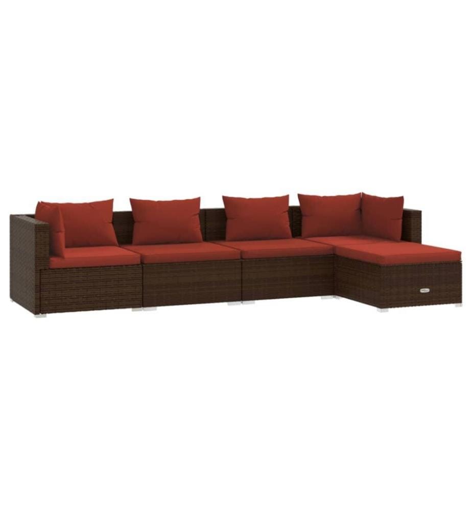 5-tlg. Garten-Lounge-Set mit Kissen Poly Rattan Braun