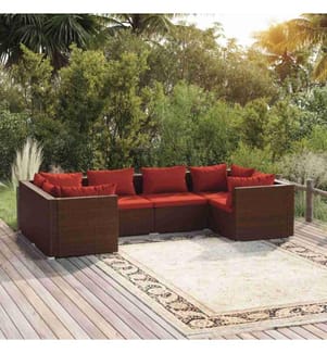 6-tlg. Garten-Lounge-Set mit Kissen Poly Rattan Braun