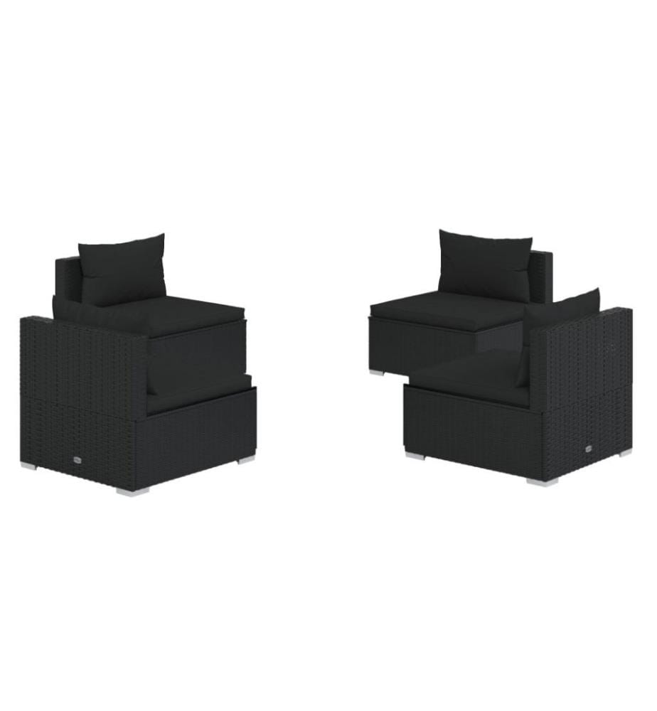 4-tlg. Garten-Lounge-Set mit Kissen Poly Rattan Schwarz