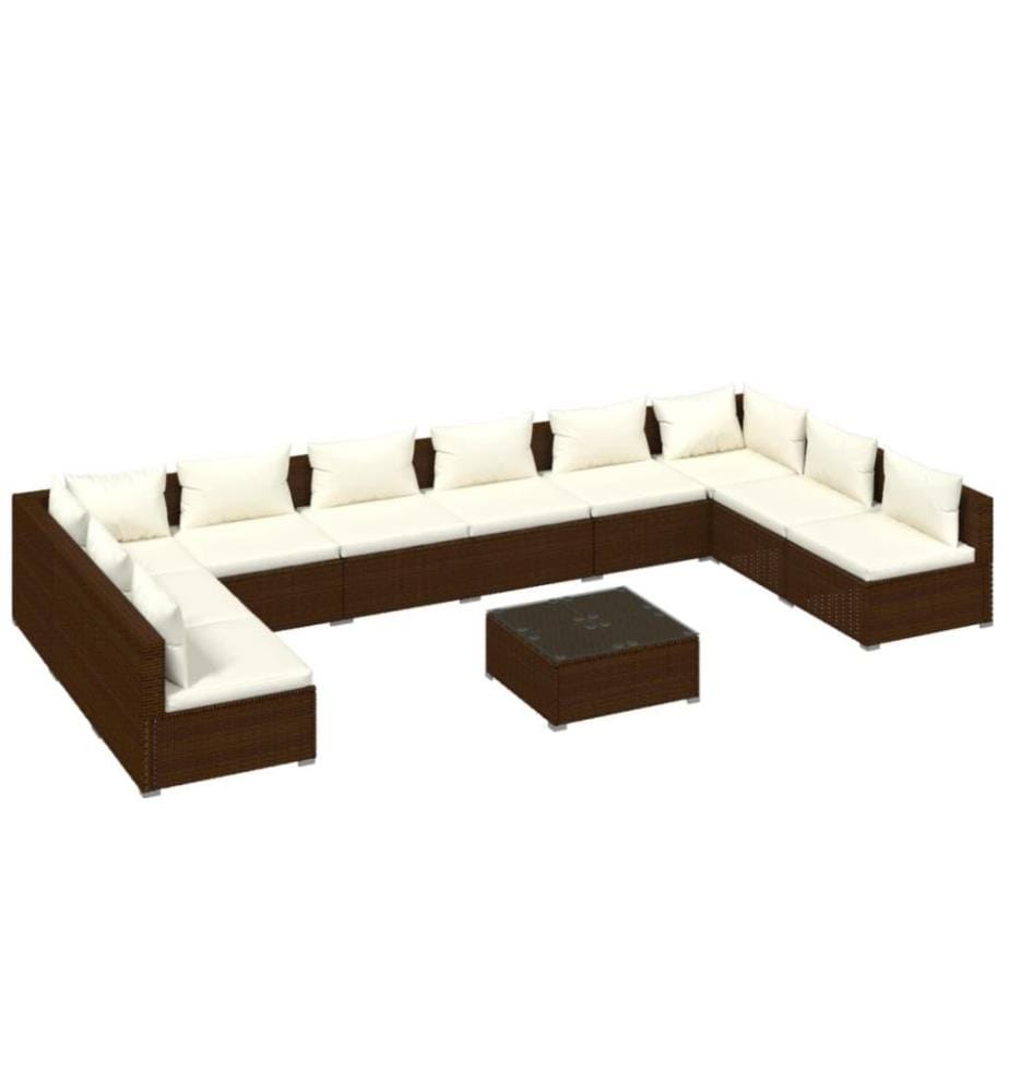 11-tlg. Garten-Lounge-Set mit Kissen Poly Rattan Braun