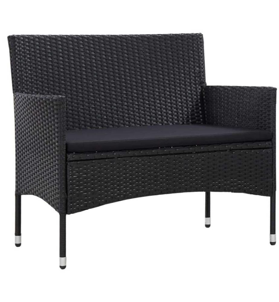 4-tlg. Garten-Lounge-Set mit Auflagen Poly Rattan Schwarz
