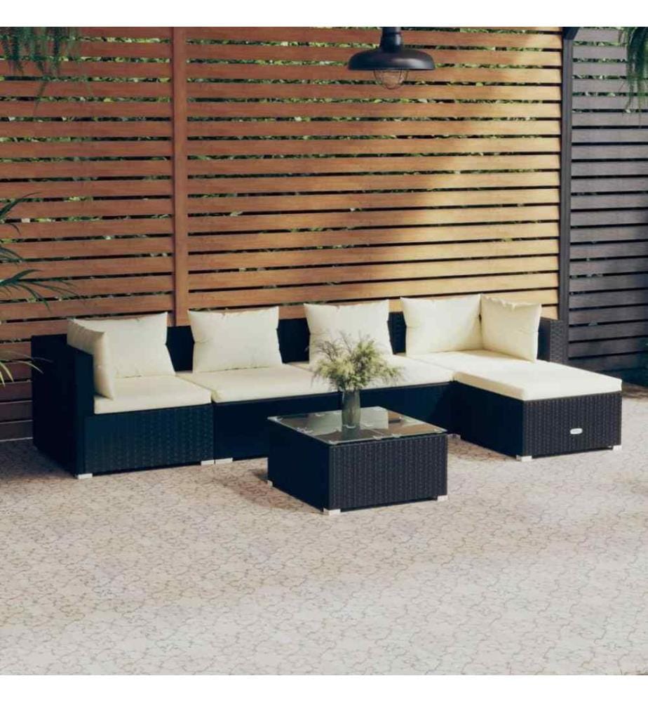 6-tlg. Garten-Lounge-Set mit Kissen Poly Rattan Schwarz