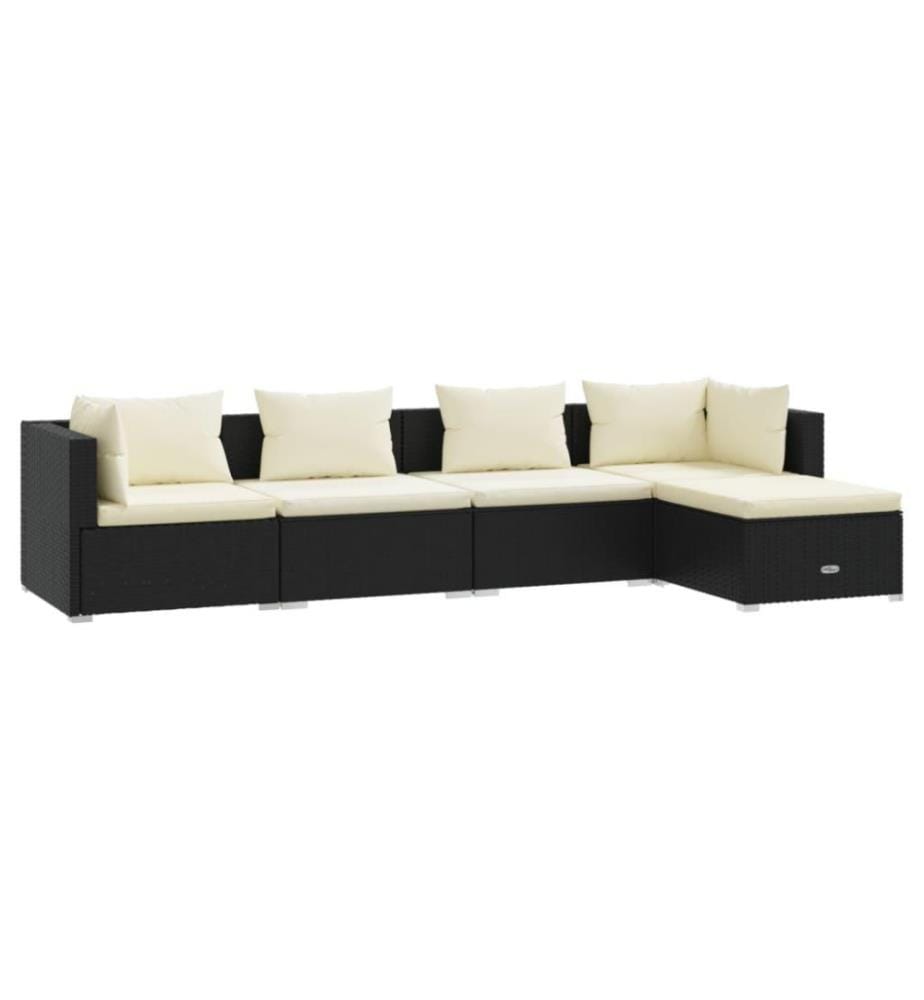 5-tlg. Garten-Lounge-Set mit Kissen Poly Rattan Schwarz