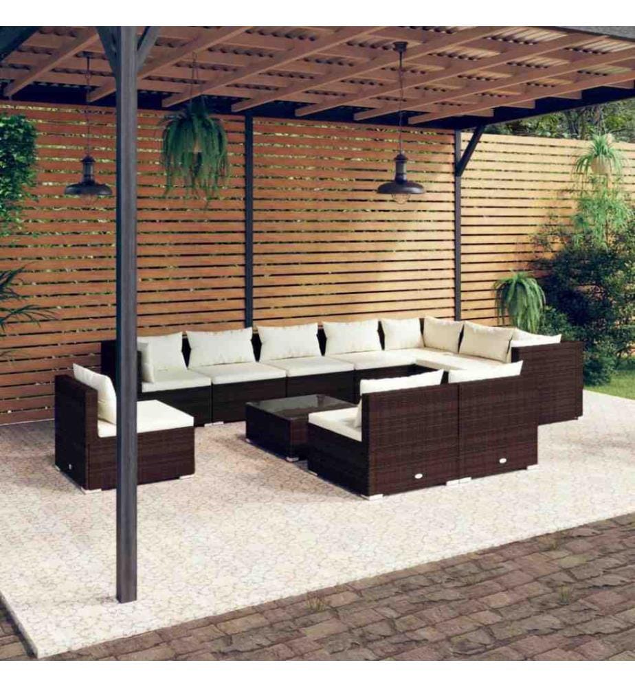 11-tlg. Garten-Lounge-Set mit Kissen Poly Rattan Braun