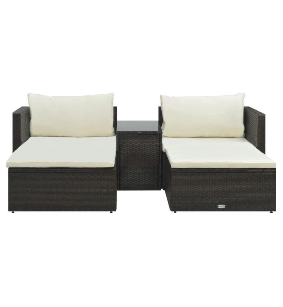 5-tlg. Garten-Lounge-Set mit Auflagen Poly Rattan Braun