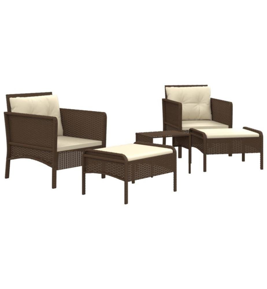 5-tlg. Garten-Lounge-Set mit Kissen Braun Poly Rattan