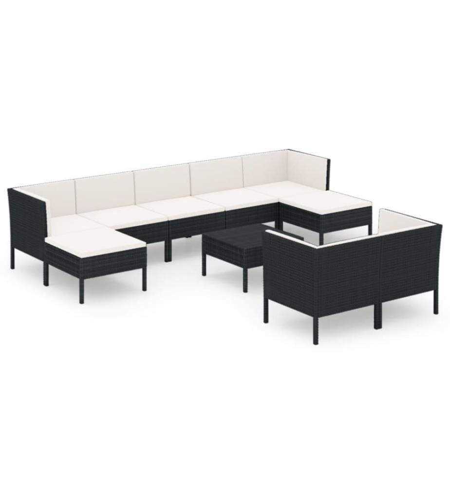 10-tlg. Garten-Lounge-Set mit Auflagen Poly Rattan Schwarz