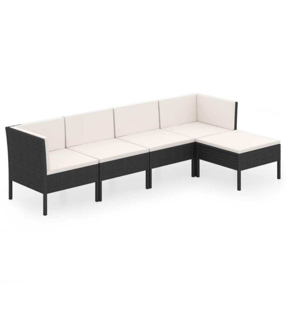 5-tlg. Garten-Lounge-Set mit Auflagen Poly Rattan Schwarz