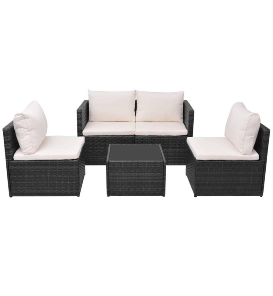 5-tlg. Garten-Lounge-Set mit Auflagen Poly Rattan Schwarz