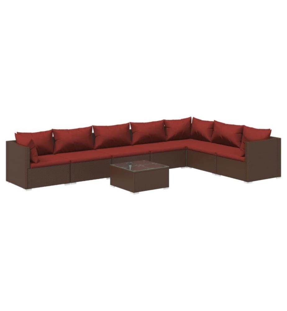 8-tlg. Garten-Lounge-Set mit Kissen Poly Rattan Braun