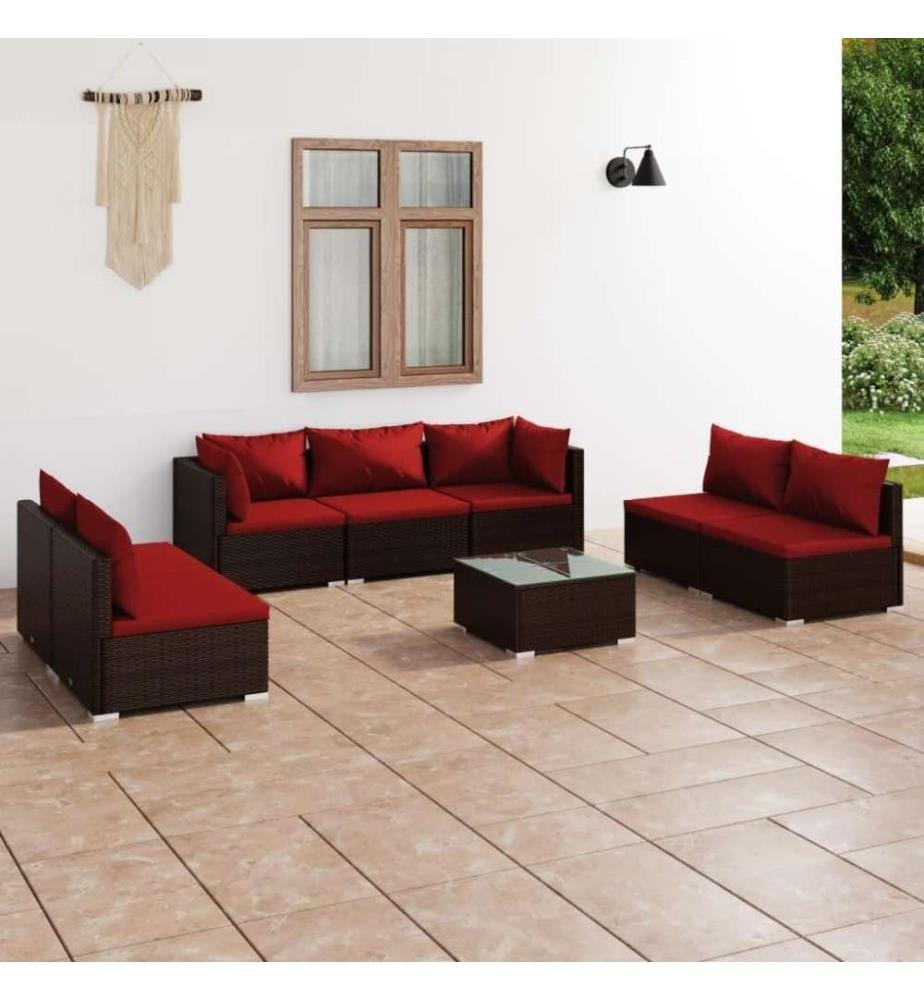 8-tlg. Garten-Lounge-Set mit Kissen Poly Rattan Braun