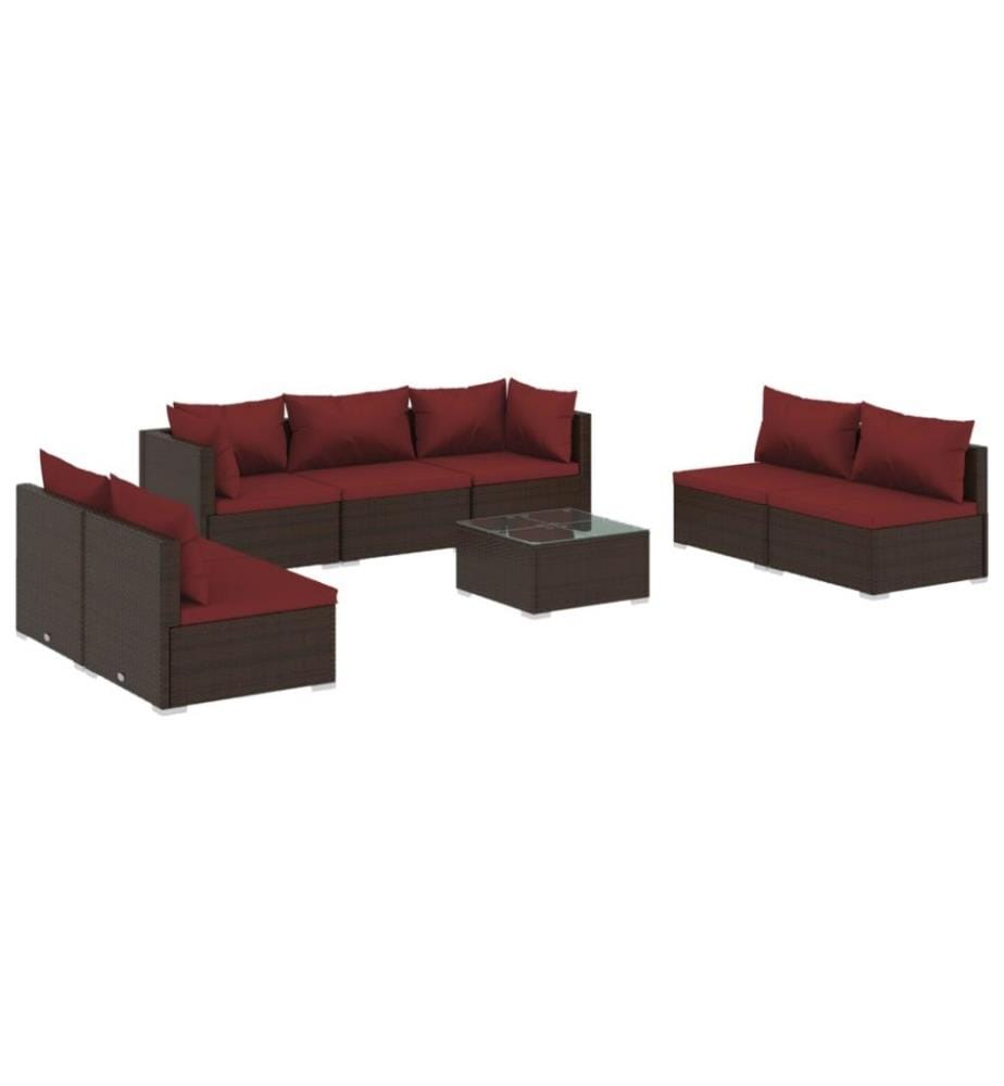 8-tlg. Garten-Lounge-Set mit Kissen Poly Rattan Braun