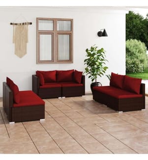 6-tlg. Garten-Lounge-Set mit Kissen Poly Rattan Braun