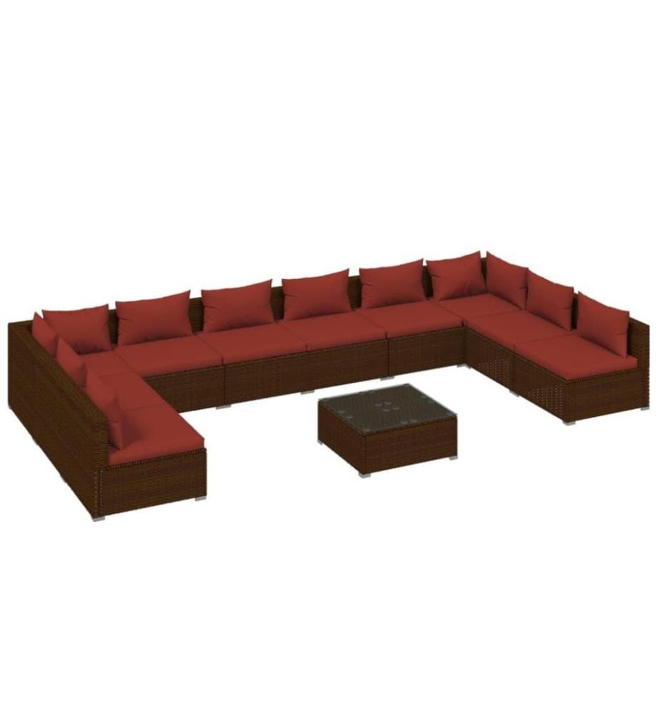 11-tlg. Garten-Lounge-Set mit Kissen Poly Rattan Braun