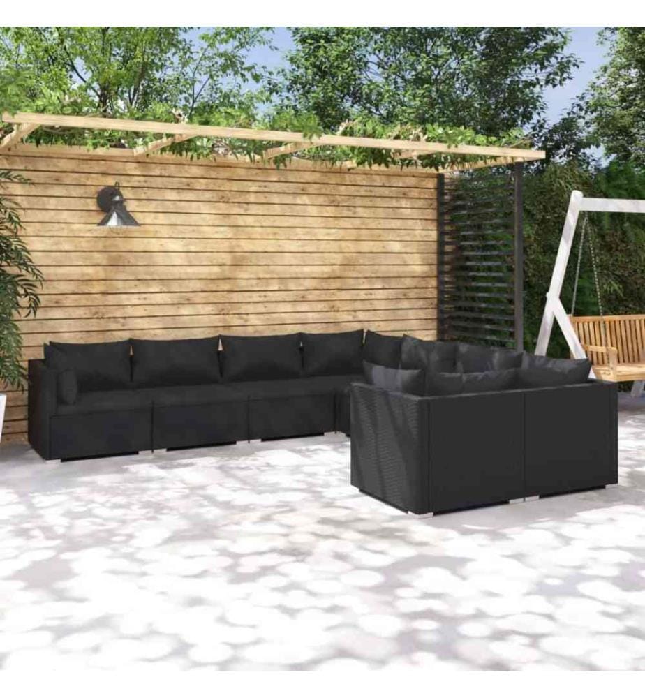 8-tlg. Garten-Lounge-Set mit Kissen Poly Rattan Schwarz