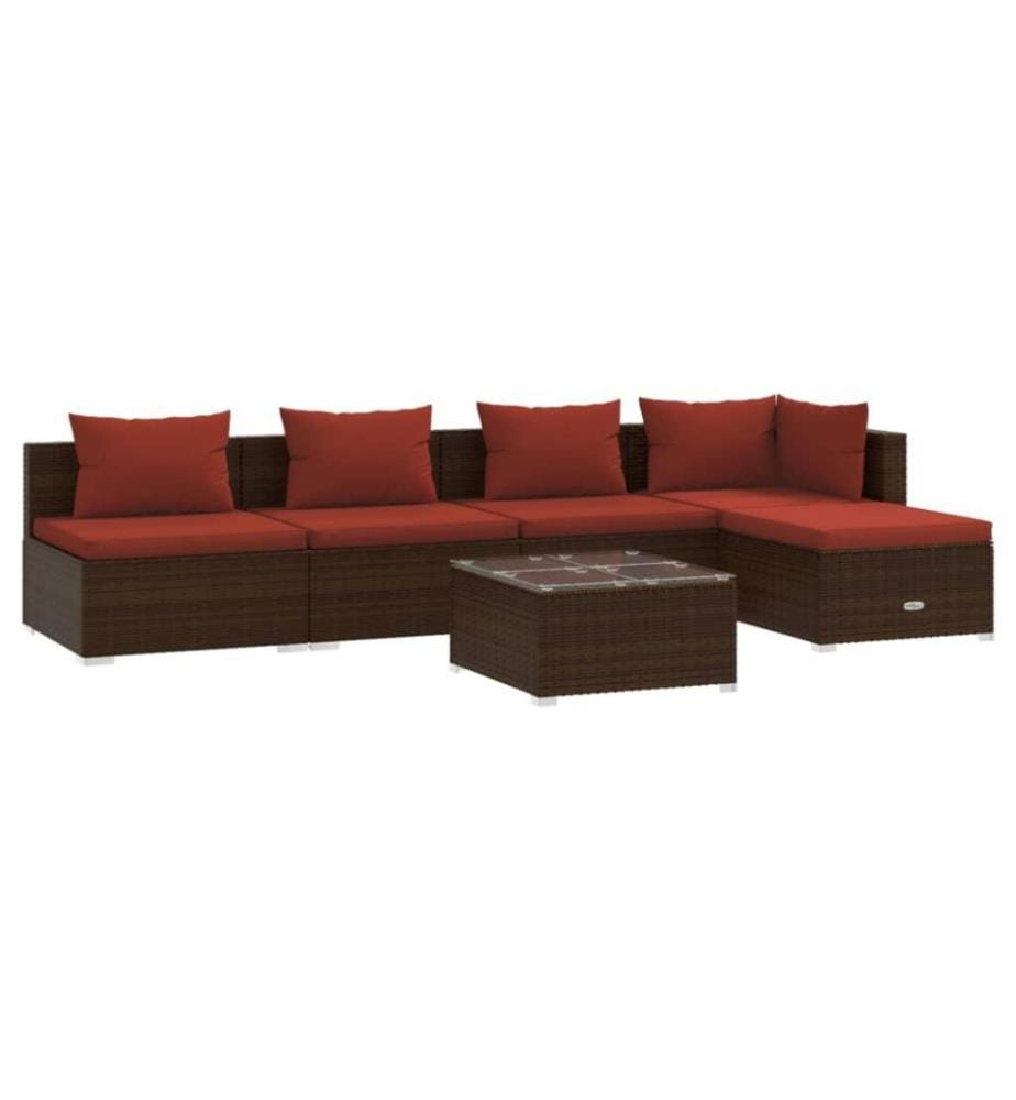 6-tlg. Garten-Lounge-Set mit Kissen Poly Rattan Braun