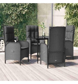 5-tlg. Garten-Lounge-Set mit Kissen Schwarz Poly Rattan
