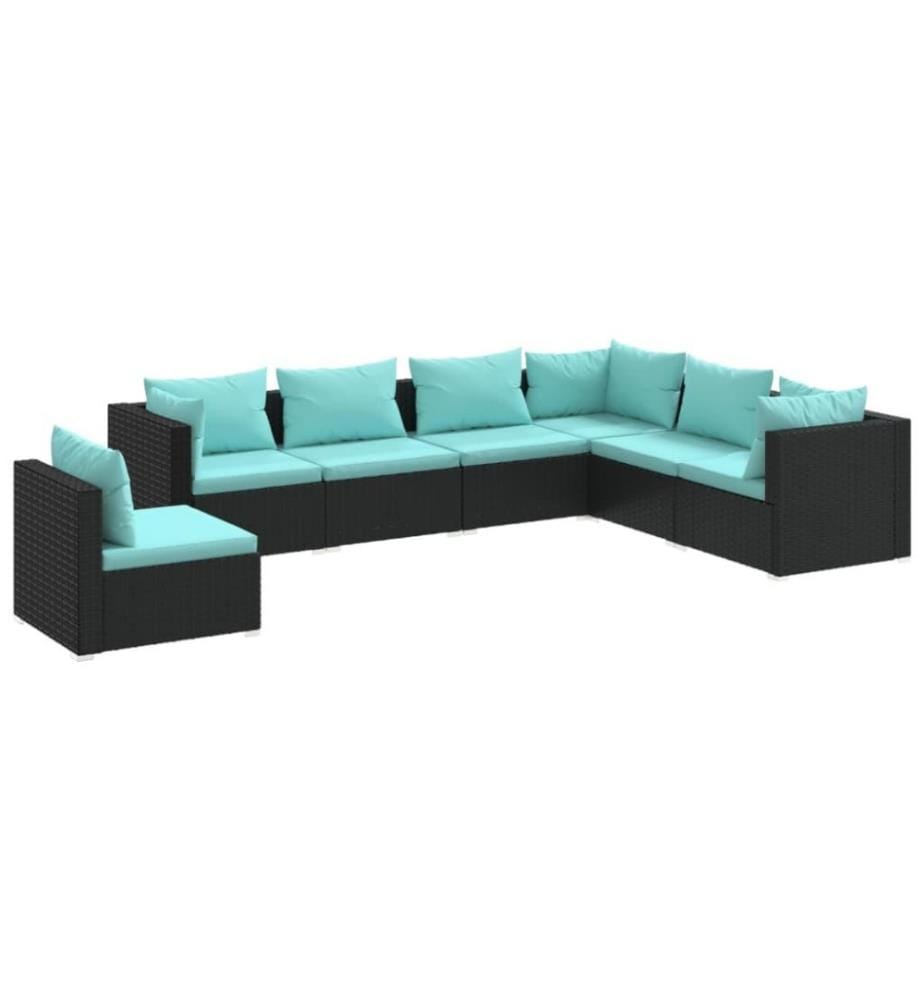 7-tlg. Garten-Lounge-Set mit Kissen Poly Rattan Schwarz