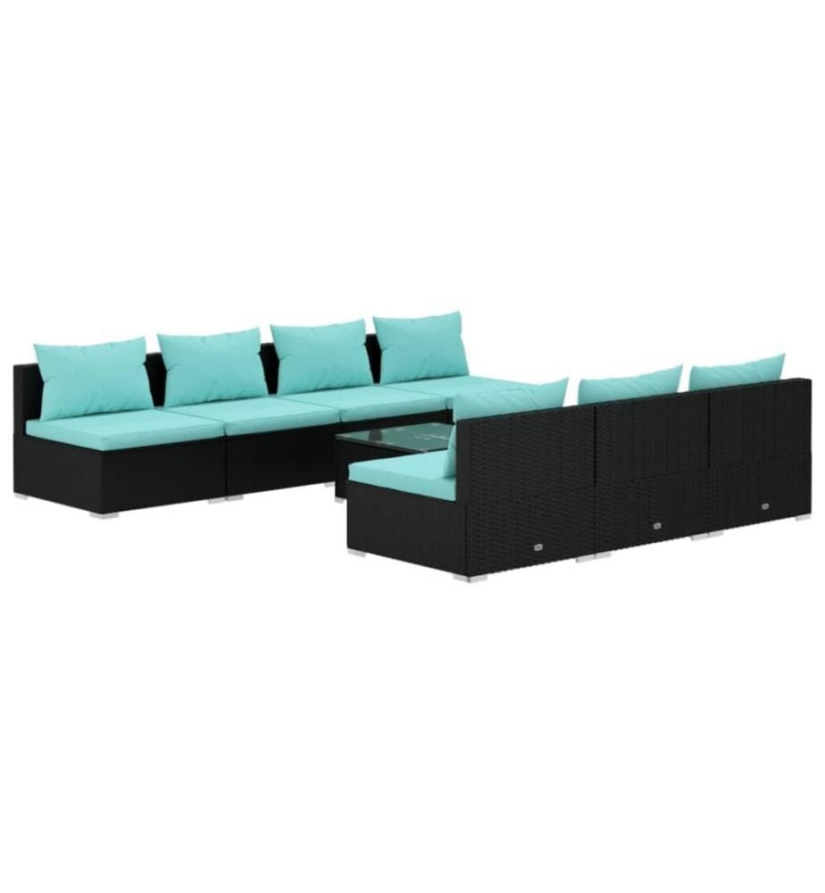 8-tlg. Garten-Lounge-Set mit Kissen Poly Rattan Schwarz