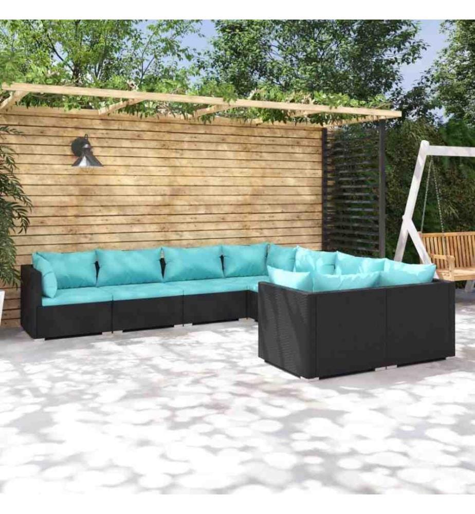 8-tlg. Garten-Lounge-Set mit Kissen Poly Rattan Schwarz