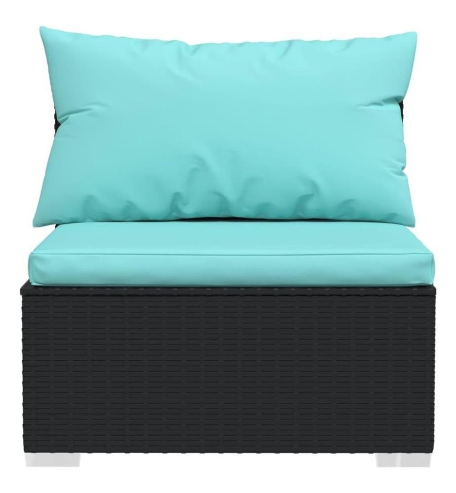 7-tlg. Garten-Lounge-Set mit Kissen Poly Rattan Schwarz
