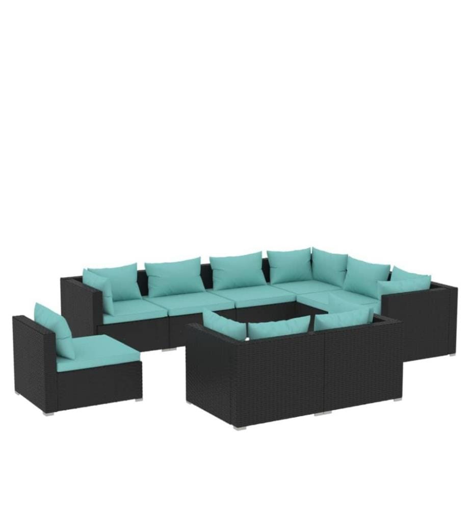 9-tlg. Garten-Lounge-Set mit Kissen Poly Rattan Schwarz