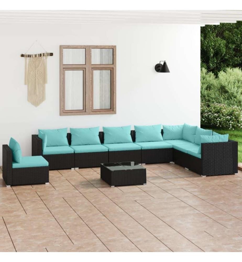 9-tlg. Garten-Lounge-Set mit Kissen Poly Rattan Schwarz