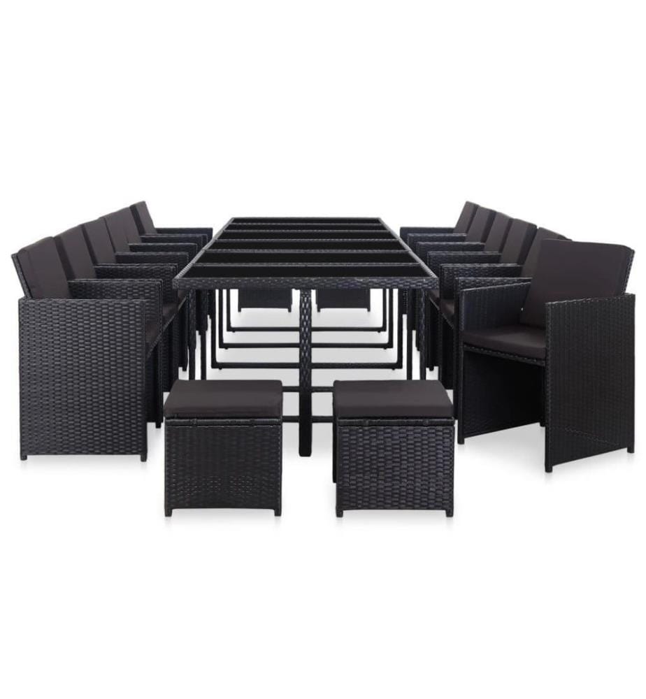 Salon de jardin 17 pcs avec coussins Résine tressée Noir