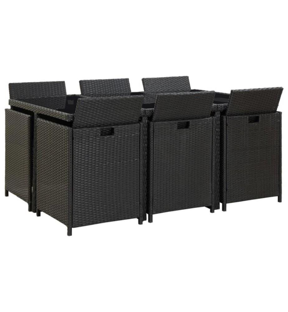 Salon de jardin 11 pcs avec coussins Résine tressée Noir
