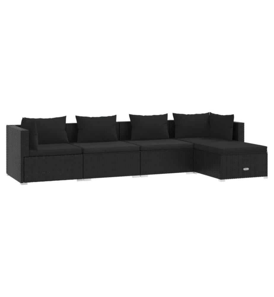 5-tlg. Garten-Lounge-Set mit Kissen Poly Rattan Schwarz