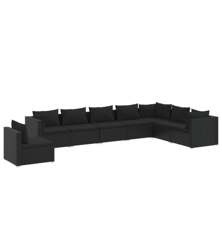 8-tlg. Garten-Lounge-Set mit Kissen Poly Rattan Schwarz