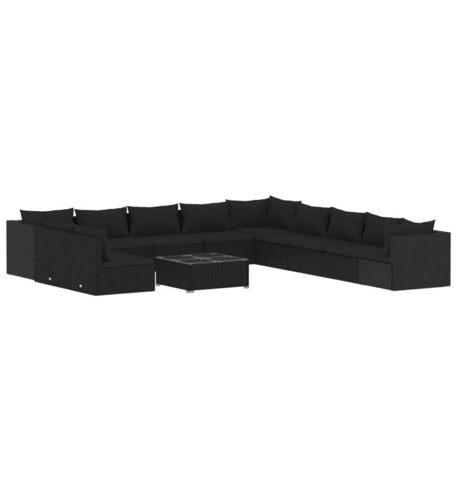 12-tlg. Garten-Lounge-Set mit Kissen Schwarz Poly Rattan
